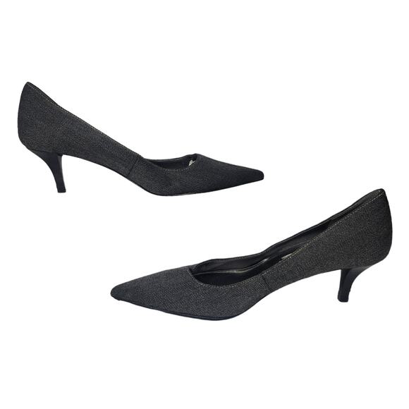 Gray Pointed Toe Heels Womens 6.5 Kitten Slip Ons Dressy Boss Lady Office Siren - Picture 2 of 11